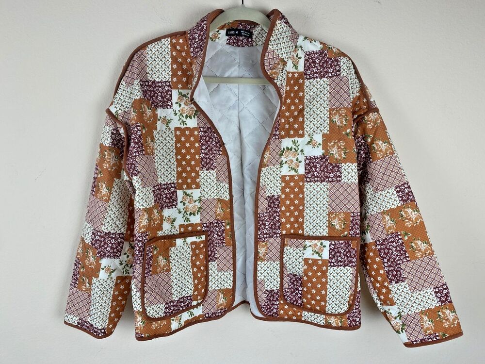 SHEIN Quilted Patchwork Jacket Boho Floral Medium